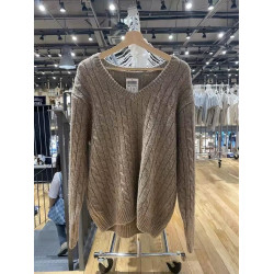 BM官網秋冬新款美式百搭麻花套頭V領毛衣女bm學院風寬松針織上衣