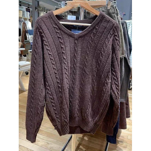 BM官網秋冬新款美式百搭麻花套頭V領毛衣女bm學院風寬松針織上衣