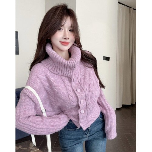 紫色高領毛衣女春冬慵懶風超好看設計感打底衫漂亮時尚針織上衣服 紫色高領毛衣女春冬慵懶風超好看設計感打底衫漂亮時尚針織上衣服