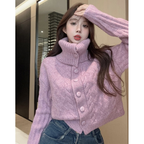 紫色高領毛衣女春冬慵懶風超好看設計感打底衫漂亮時尚針織上衣服 紫色高領毛衣女春冬慵懶風超好看設計感打底衫漂亮時尚針織上衣服