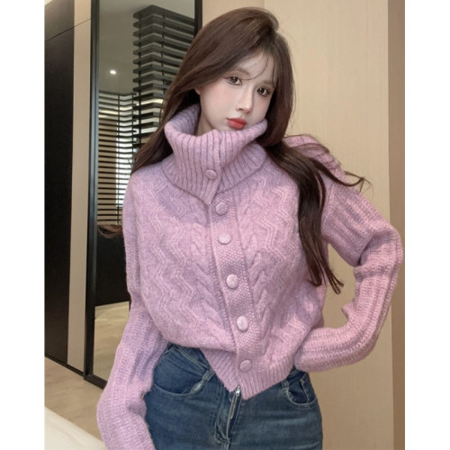 紫色高領毛衣女春冬慵懶風超好看設計感打底衫漂亮時尚針織上衣服 紫色高領毛衣女春冬慵懶風超好看設計感打底衫漂亮時尚針織上衣服