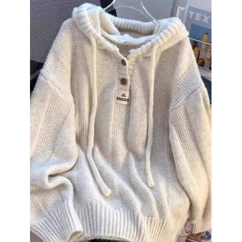 秋冬氛圍感百搭連帽毛衣韓版寬松慵懶風軟糯加厚抽繩針織衛衣上衣 秋冬氛圍感百搭連帽毛衣韓版寬松慵懶風軟糯加厚抽繩針織衛衣上衣