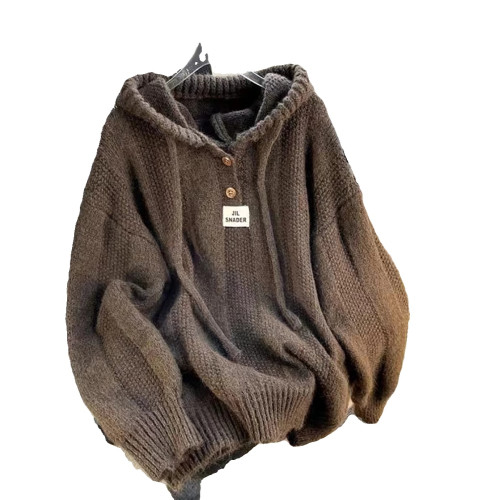 秋冬氛圍感百搭連帽毛衣韓版寬松慵懶風軟糯加厚抽繩針織衛衣上衣 秋冬氛圍感百搭連帽毛衣韓版寬松慵懶風軟糯加厚抽繩針織衛衣上衣