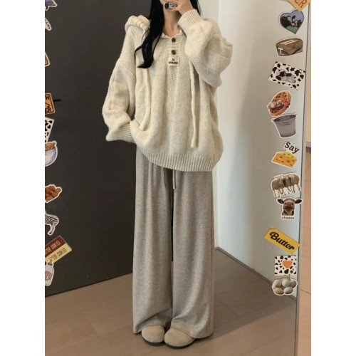 秋冬氛圍感百搭連帽毛衣韓版寬松慵懶風軟糯加厚抽繩針織衛衣上衣 秋冬氛圍感百搭連帽毛衣韓版寬松慵懶風軟糯加厚抽繩針織衛衣上衣