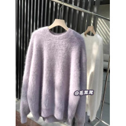 水貂絨圓領套頭毛衣女秋冬新款外穿溫柔慵懶風軟糯內搭針織上衣厚