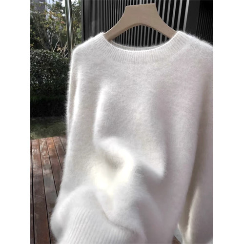 水貂絨圓領套頭毛衣女秋冬新款外穿溫柔慵懶風軟糯內搭針織上衣厚