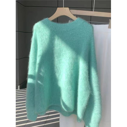 水貂絨圓領套頭毛衣女秋冬新款外穿溫柔慵懶風軟糯內搭針織上衣厚