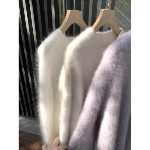 水貂絨圓領套頭毛衣女秋冬新款外穿溫柔慵懶風軟糯內搭針織上衣厚