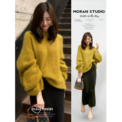 薑黃色軟糯毛衣女春秋外穿寬松慵懶高級感針織上衣半身裙兩件套裝