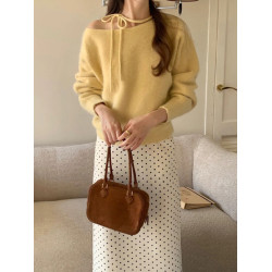 紫色不規則斜肩系帶毛衣2025早秋季新款女裝慵懶風露肩針織衫上衣