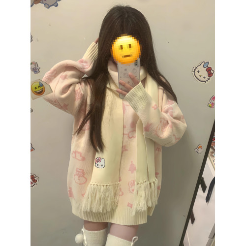 卡通凱蒂貓秋冬圓領套頭可愛軟糯寬松外穿慵懶風小個子秋冬毛衣女 卡通凱蒂貓秋冬圓領套頭可愛軟糯寬松外穿慵懶風小個子秋冬毛衣女