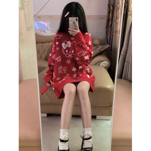 卡通凱蒂貓秋冬圓領套頭可愛軟糯寬松外穿慵懶風小個子秋冬毛衣女 卡通凱蒂貓秋冬圓領套頭可愛軟糯寬松外穿慵懶風小個子秋冬毛衣女