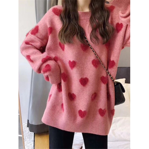 2023秋冬時尚款甜美愛心毛衣寬松慵懶風外穿水貂絨針織打底衫上衣 2023秋冬時尚款甜美愛心毛衣寬松慵懶風外穿水貂絨針織打底衫上衣