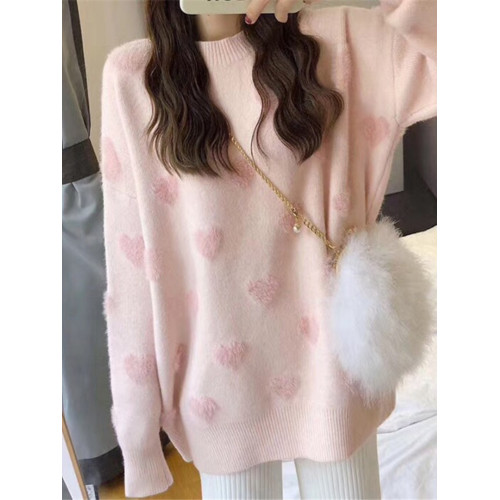 2023秋冬時尚款甜美愛心毛衣寬松慵懶風外穿水貂絨針織打底衫上衣 2023秋冬時尚款甜美愛心毛衣寬松慵懶風外穿水貂絨針織打底衫上衣