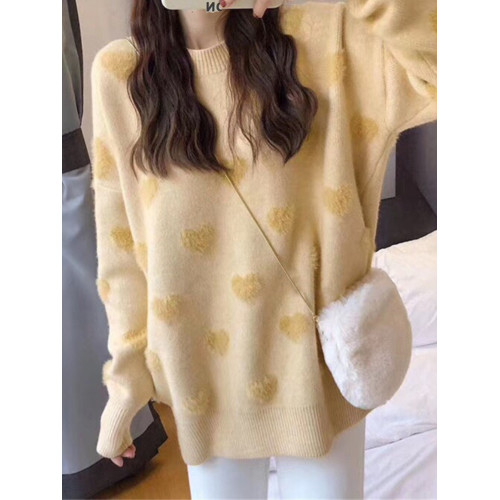 2023秋冬時尚款甜美愛心毛衣寬松慵懶風外穿水貂絨針織打底衫上衣 2023秋冬時尚款甜美愛心毛衣寬松慵懶風外穿水貂絨針織打底衫上衣