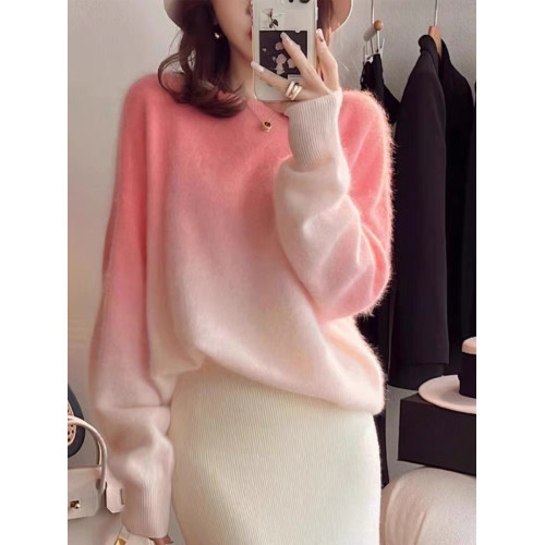 粉色水貂絨漸變毛衣女秋冬寬松慵懶風軟糯內搭加厚冬季打底針織衫 粉色水貂絨漸變毛衣女秋冬寬松慵懶風軟糯內搭加厚冬季打底針織衫