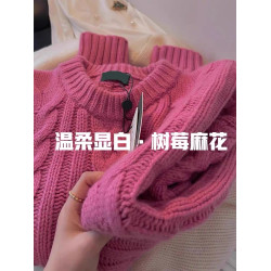 紫色麻花套頭針織毛衣女秋季加厚設計感小衆粗棒針寬松慵懶風上衣