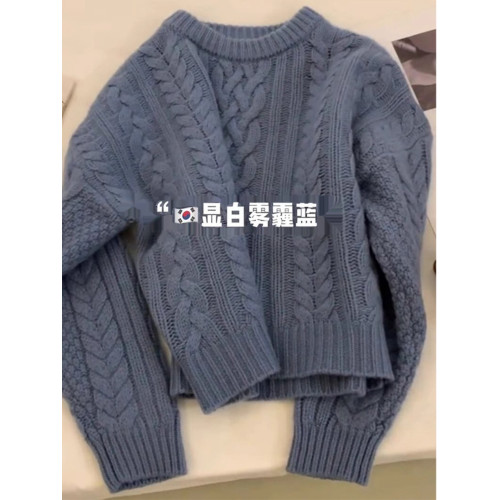 紫色麻花套頭針織毛衣女秋季加厚設計感小衆粗棒針寬松慵懶風上衣 紫色麻花套頭針織毛衣女秋季加厚設計感小衆粗棒針寬松慵懶風上衣