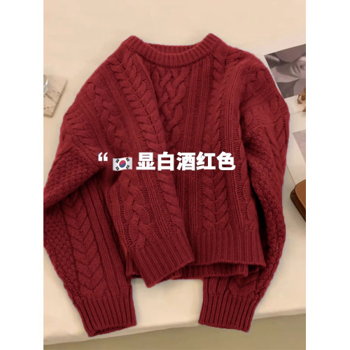 紫色麻花套頭針織毛衣女秋季加厚設計感小衆粗棒針寬松慵懶風上衣 紫色麻花套頭針織毛衣女秋季加厚設計感小衆粗棒針寬松慵懶風上衣