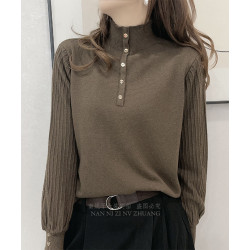 2025年秋冬新款百搭燈籠袖高領毛衣慵懶風修身基礎打底內搭針織衫