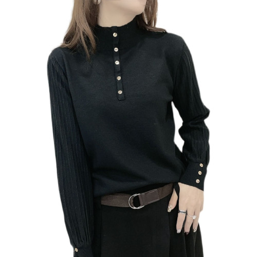 2025年秋冬新款百搭燈籠袖高領毛衣慵懶風修身基礎打底內搭針織衫