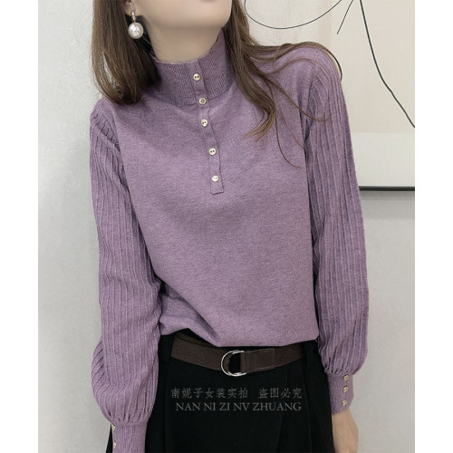 2025年秋冬新款百搭燈籠袖高領毛衣慵懶風修身基礎打底內搭針織衫