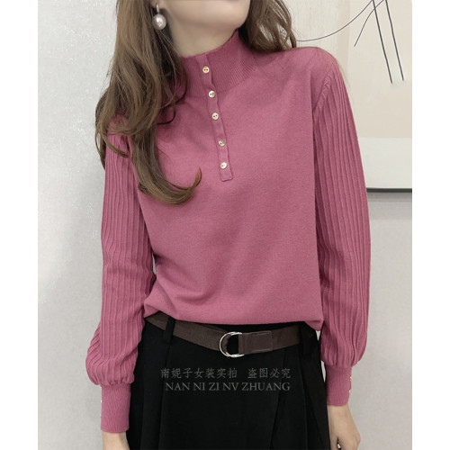 2025年秋冬新款百搭燈籠袖高領毛衣慵懶風修身基礎打底內搭針織衫