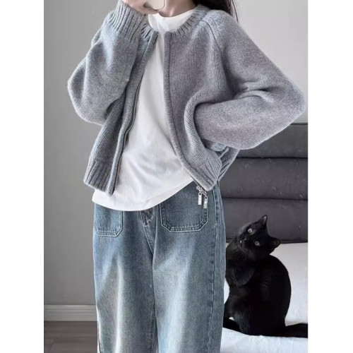 針織開衫毛衣外套女秋季爆款新年穿搭紅色寬松外搭休閒拉鍊上衣潮