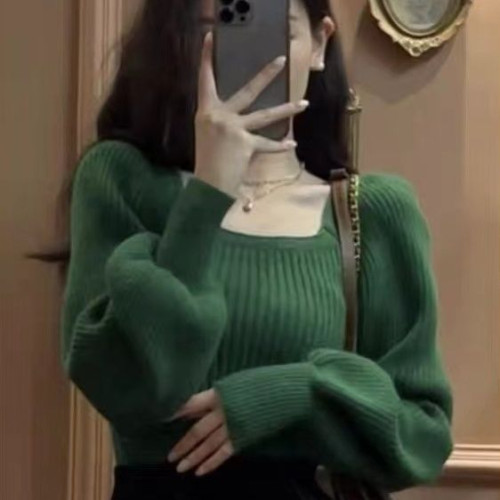 法式復古溫柔風方領打底毛衣女冬季內搭氣質針織上衣 法式復古溫柔風方領打底毛衣女冬季內搭氣質針織上衣