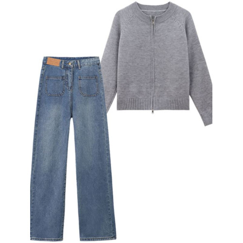 藍色毛衣外套女針織開衫學生國潮牌秋冬外穿拉鍊上衣通勤衛衣加厚