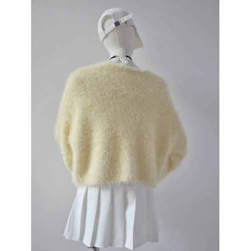 毛衫之都奶黃色仿水貂絨開衫毛衣外套短款奶fufu溫柔軟糯上衣女