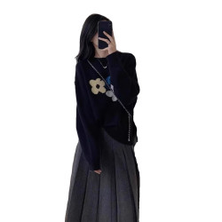 韓系慵懶風花朵毛衣女2025秋冬新款vintage復古針織上衣寬松百搭