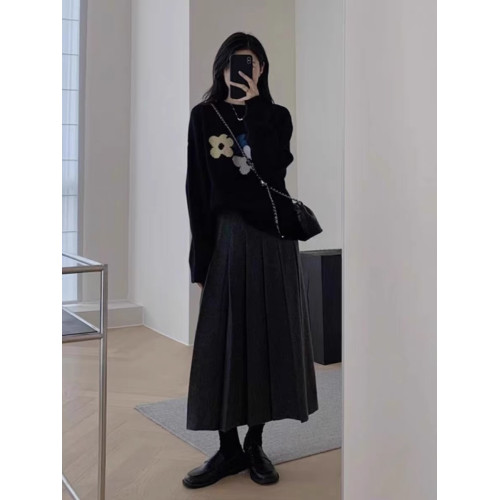 韓系慵懶風花朵毛衣女2025秋冬新款vintage復古針織上衣寬松百搭