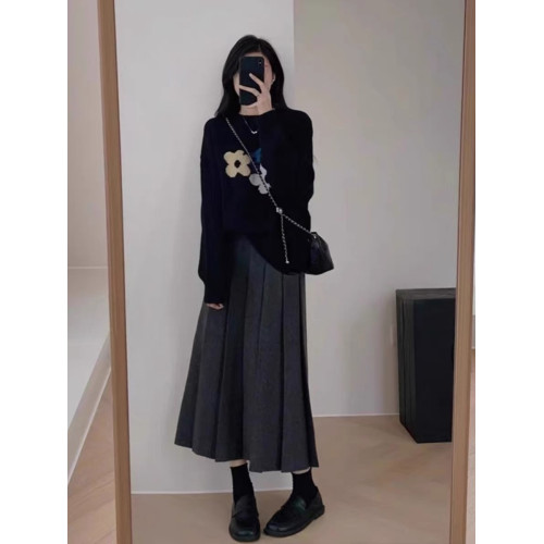 韓系慵懶風花朵毛衣女2025秋冬新款vintage復古針織上衣寬松百搭