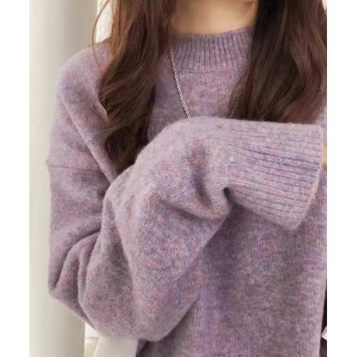 慵懶風軟糯毛衣女秋冬加厚2024新款高級感寬松圓領洋氣針織打底衫