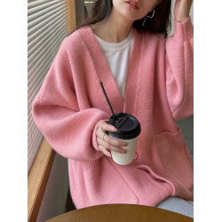 藍色奶系秋冬毛衣開衫女2025新款慵懶風寬松V領溫柔針織外套上衣