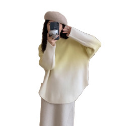 漸變色慵懶寬松針織衫秋冬氣質休閒內搭圓領套頭毛衣長袖打底衫女