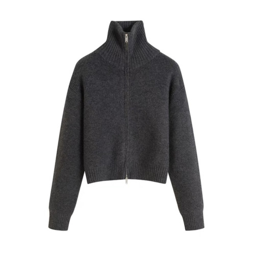 白色拉鍊毛衣外套女秋冬設計感小衆翻領寬松加厚針織開衫外穿上衣