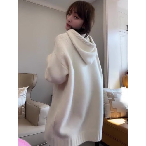 歐洲站粉色針織連帽中長款毛衣女2025秋季新款寬松慵懶套頭上衣潮 歐洲站粉色針織連帽中長款毛衣女2025秋季新款寬松慵懶套頭上衣潮