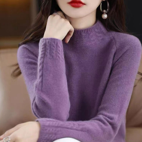 品牌折釦羊毛衫女秋冬新款加厚麻花半高領羊毛針織衫毛衣打底衫女