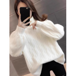 白色高領毛衣女秋冬季加絨加厚2025年新款寬松洋氣內搭麻花打底衫