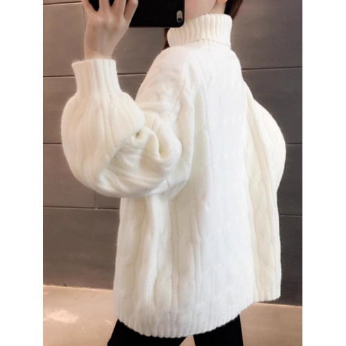 白色高領毛衣女秋冬季加絨加厚2025年新款寬松洋氣內搭麻花打底衫