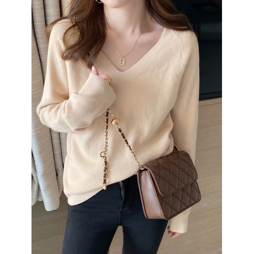 v領毛衣女秋冬高級感寬松針織衫2025新款打底衫內搭早秋黑色上衣