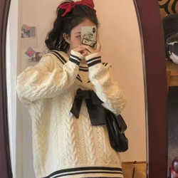 秋冬新學院風韓版寬鬆胖MM舒適簡約大碼JK製服毛衣套裙裝清新情侶
