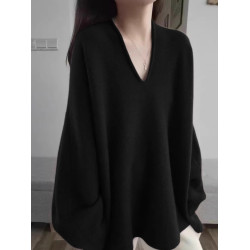 法式黑色V領高級感套頭針織衫毛衣女秋冬季2025新款慵懶寬松上衣