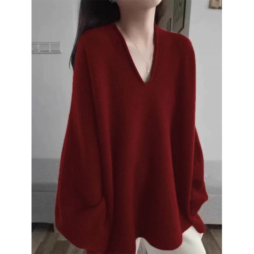 法式黑色V領高級感套頭針織衫毛衣女秋冬季2025新款慵懶寬松上衣