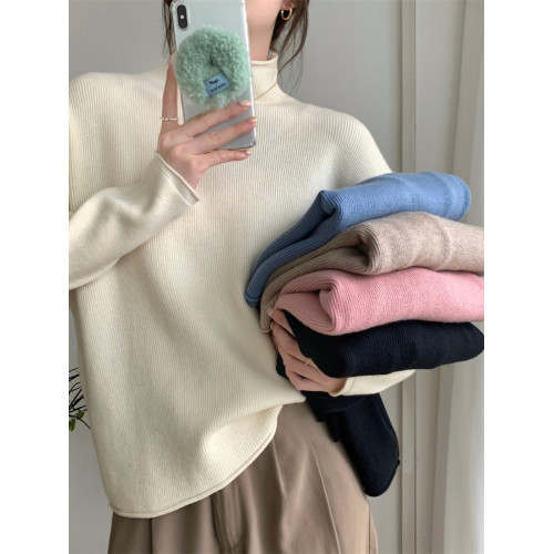 大碼胖mm秋季新款女針織衫半高領寬松內搭長袖打底衫保暖顯瘦上衣