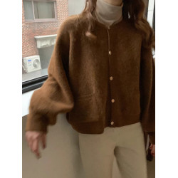 燈籠袖圓領毛衣外套女款秋冬新款日系復古寬松軟糯小香風針織開衫