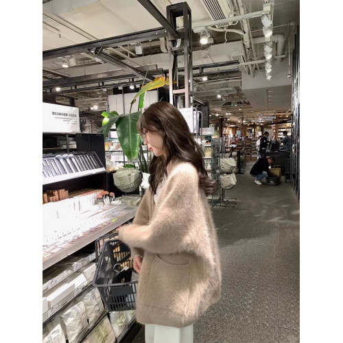 紫色水貂毛開衫毛衣外套女秋冬季2025新款溫柔韓系慵懶中長款針織 紫色水貂毛開衫毛衣外套女秋冬季2025新款溫柔韓系慵懶中長款針織