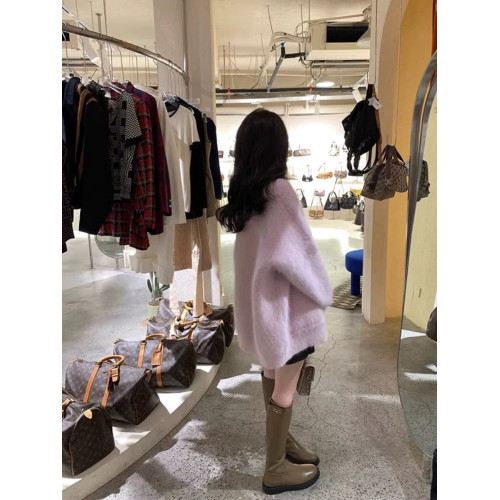 紫色水貂毛開衫毛衣外套女秋冬季2025新款溫柔韓系慵懶中長款針織 紫色水貂毛開衫毛衣外套女秋冬季2025新款溫柔韓系慵懶中長款針織